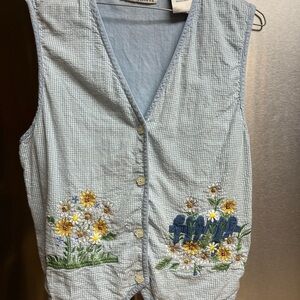 Casey & Max Blue Floral Embroidered Vest